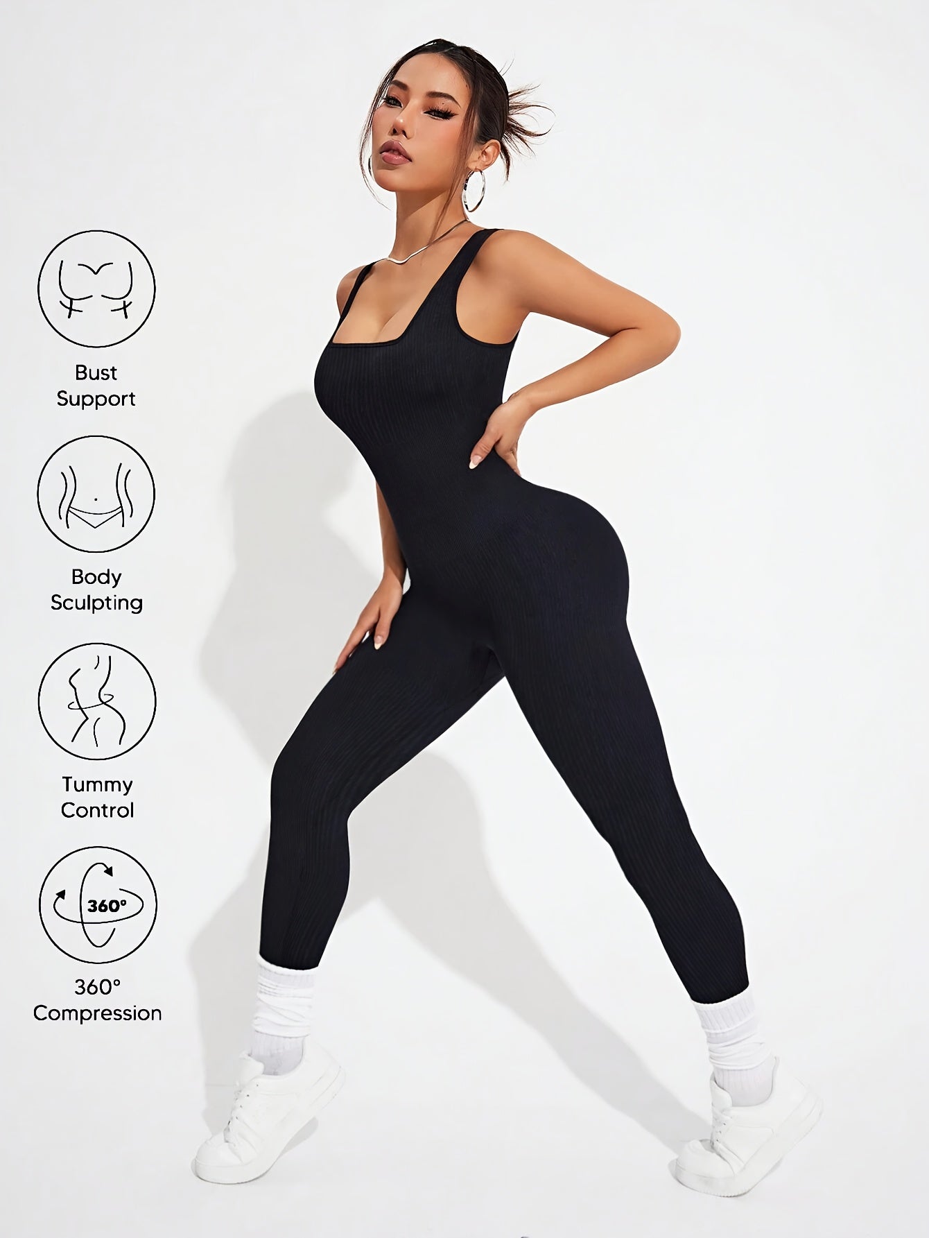 2pcs - Women'S Autumn And Winter Sleeveless Square Collar Long Jumpsuit, 90% Nylon And 10% Elastic Fiber Fabric Comfortable, Thick, Impermeable Washable And Reusable, Suitable For Any Activity Occasion, Exercise, Fitness, Pilates, Running, Yoga
