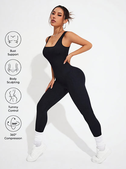 2pcs - Women'S Autumn And Winter Sleeveless Square Collar Long Jumpsuit, 90% Nylon And 10% Elastic Fiber Fabric Comfortable, Thick, Impermeable Washable And Reusable, Suitable For Any Activity Occasion, Exercise, Fitness, Pilates, Running, Yoga