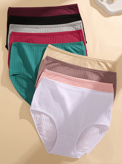 6pcs Ribbed Underwear for Women, Soft And Breathable High-waisted Triangle Pants, Random 6pcs In Multiple Colors