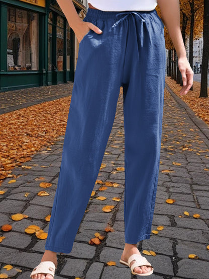 3-Pack Women'S 9/10 Length Casual Trousers, Loose Fit, Solid Color Drawstring Elastic Waist, Comfortable And Versatile for Office, Weekend Strolls, Gatherings, And Beach Vacations