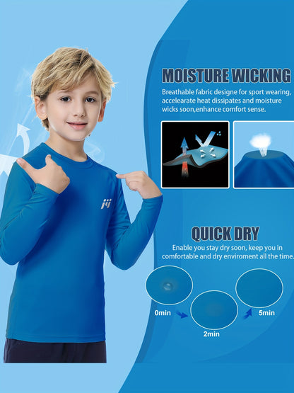 2pcs/Set Boys And Teenagers Round Neck Suit Quick Dry Fishing Running Swimming Polyester Clothes Two-Piece Basic Style Boys Clothes for Summer Outdoor Activities, for Outdoor
