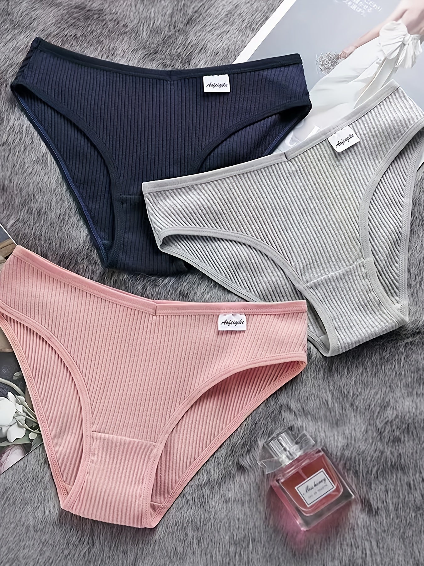 8pcs Women'S Panties Sexy Low-Waist Solid Color Briefs Ribbed Comfortable And Breathable Sports Underwear