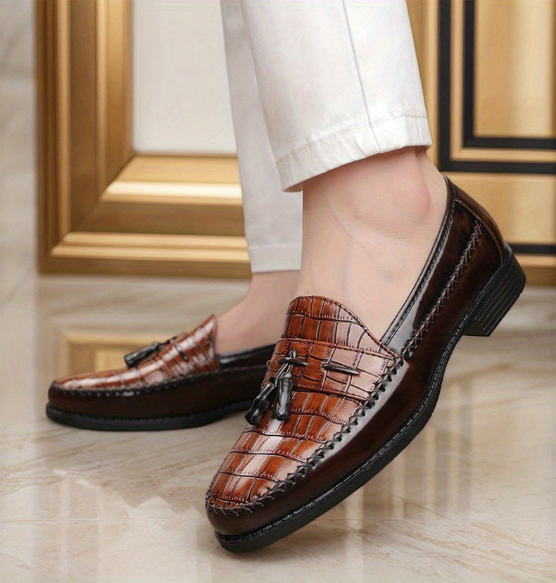 Python-Patterned Faux Leather Shoes, Brown British-Style Fashionable And Trendy Men'S Large-Size Business Formal Brown Casual Faux Leather Shoes, with Four-Season Comfortable And Wear-Resistant Rubber Soles