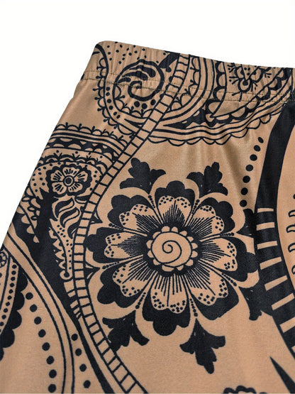 Women's Casual Long-Flowing Maxi Skirt with Intricate Floral And Geometric Print - Lightweight Mesh Fabric, Perfect for Spring/Summer/Fall, Casual Attire|Floral Print, Skirts for Women, Maxi Skirts for Women, Elegant Women's Pencil Skirts