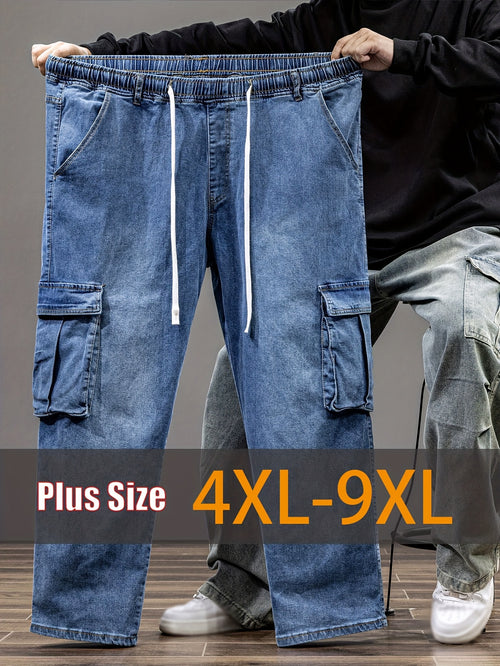 9XL Men'S Baggy Work Jeans Featuring an Elastic Waist, High Stretch, And Various Designs, Suitable for Plus Sizes And Oversized Fits