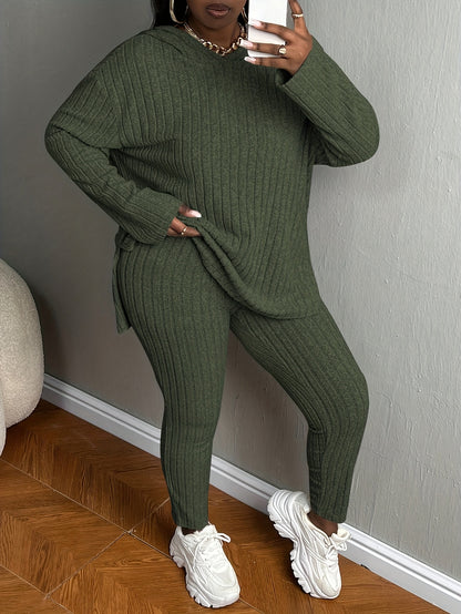 Plus Size, Women's Plus Size 2pcs Outfits Sweatsuits Sets Long Sleeve Hoodies Lounge Sets