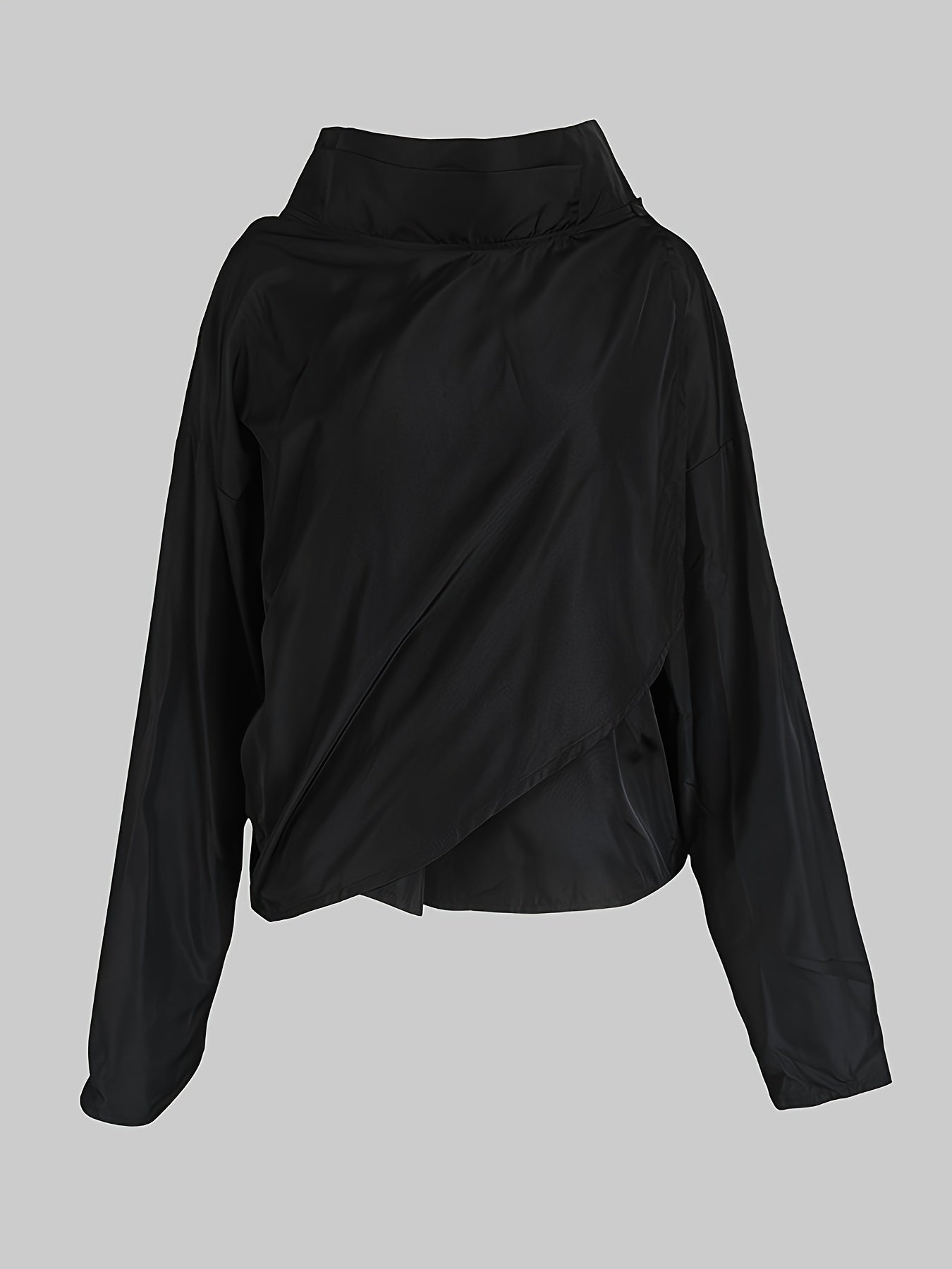 2024 Autumn/Winter New Women's Fashion Solid Color Stand Up Collar Long Sleeve Asymmetric Loose Casual Jacket Coat