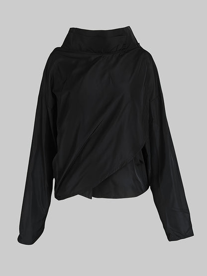 2024 Autumn/Winter New Women's Fashion Solid Color Stand Up Collar Long Sleeve Asymmetric Loose Casual Jacket Coat