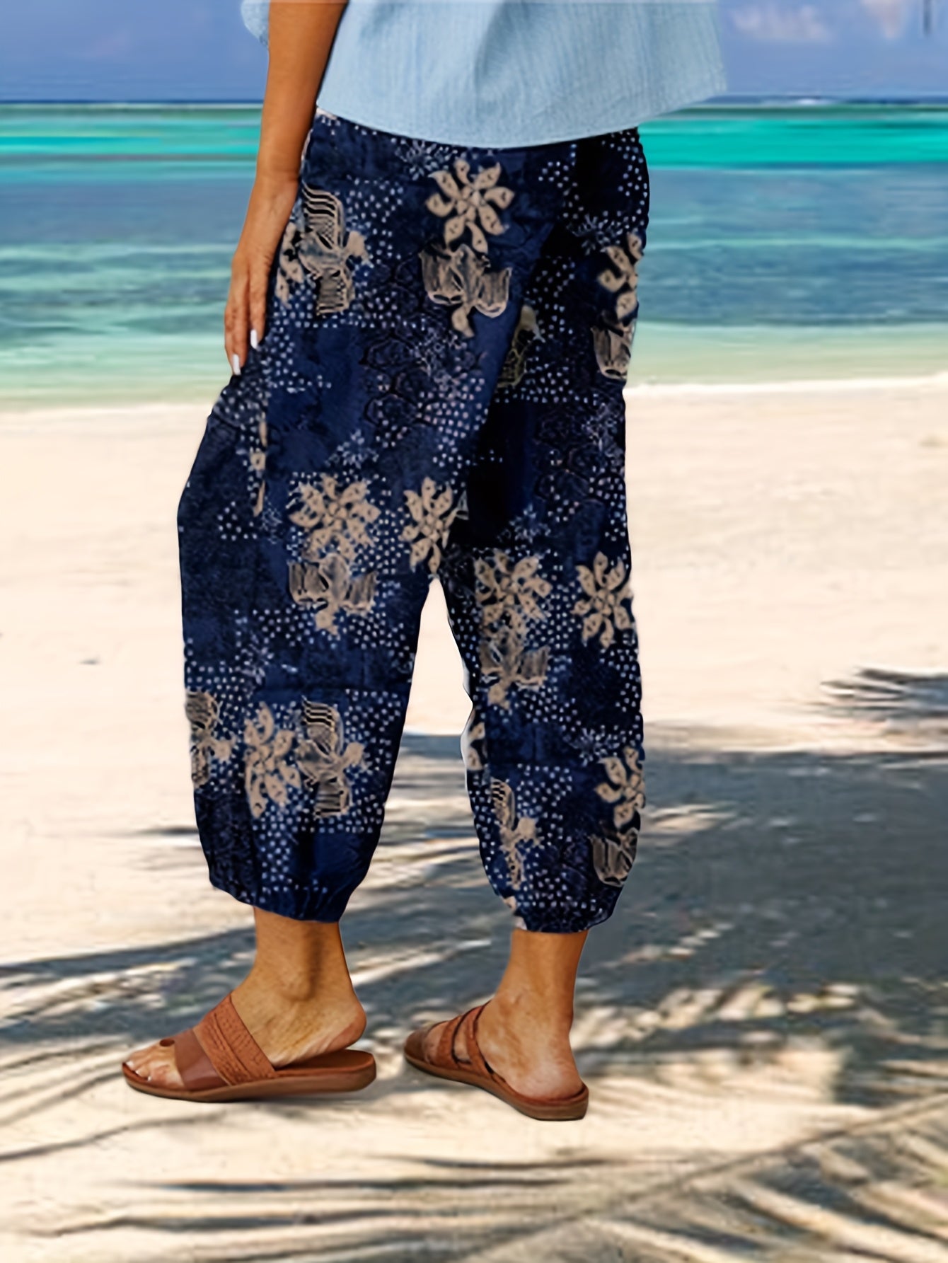 FOEIERAA 3pcs Women's High Waist Jogger Pants, Elastic Waist Retro Print, Loose Comfortable Casual Trousers for Outdoor Commute