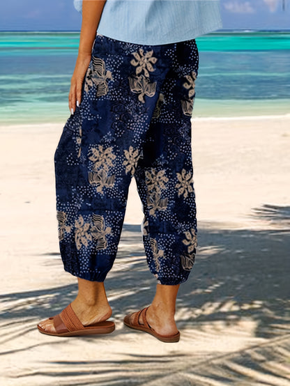 FOEIERAA 3pcs Women's High Waist Jogger Pants, Elastic Waist Retro Print, Loose Comfortable Casual Trousers for Outdoor Commute