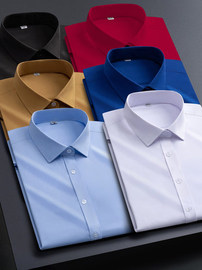 6pcs Men's Long Sleeve Shirts, White Business Professional Dress Wrinkle-Free Suit Casual Workwear, Formal Clothing, Business Attire, Versatile Top, Elegant Style, Machine Washable, Easy Care, Formal Shirt, Men's Shirts, Corporate Employees