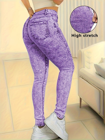Ladies Light Blue Stirrup Snowflake Craft Elastic Close-fitting Jeans