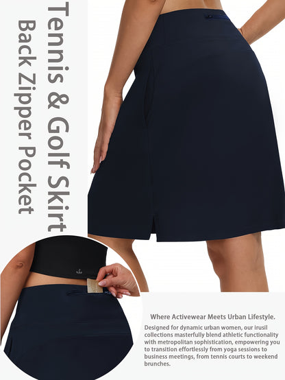 20-Inch Knee-Length Skorts for Women Featuring Five Pockets, High-Waisted Design, Suitable for Tennis And Golf, Long Athletic Skirt with Built-In Shorts