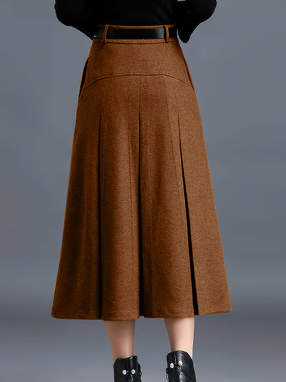 Women'S High-Waisted Winter Skirt - Elegant A-Line Pleated Design, Cold Weather Skirt for Fall And Winter Seasons, Sophisticated Style, Quality Stitching, Office Attire, Classic Design, Durable Material, Professional Women