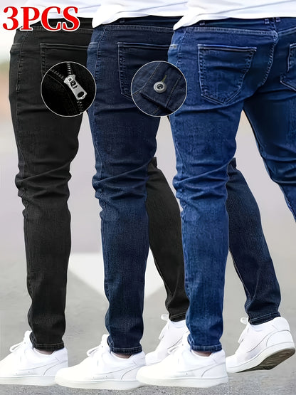 Cost-effective Three-pack Men's Jeans - Street Style Trendy Slim Men's Jeans - Wearable In All Seasons