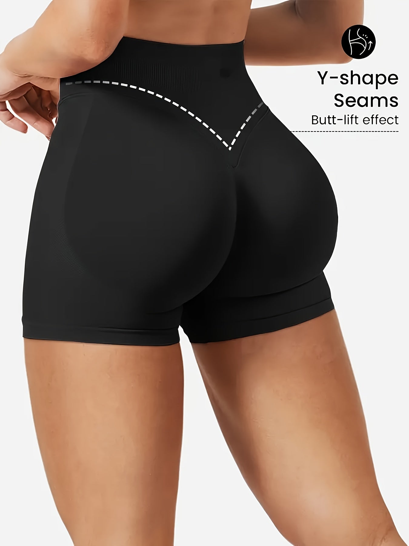 Women's 3PCS-Black Rice Powder Knit High-Waist Shorts - product view 14