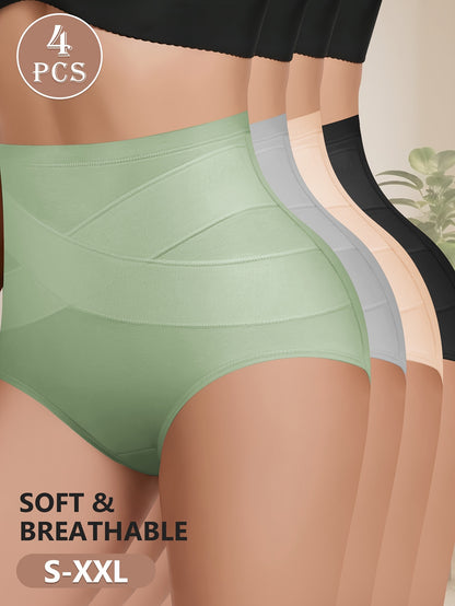 [4-Pack High-Waisted Briefs] 4-Pack High-Waisted Women's Briefs Tummy Control & Butt Lift Comfortable & Minimalist Spring/Summer Style Warm Color Palette Women's Underwear