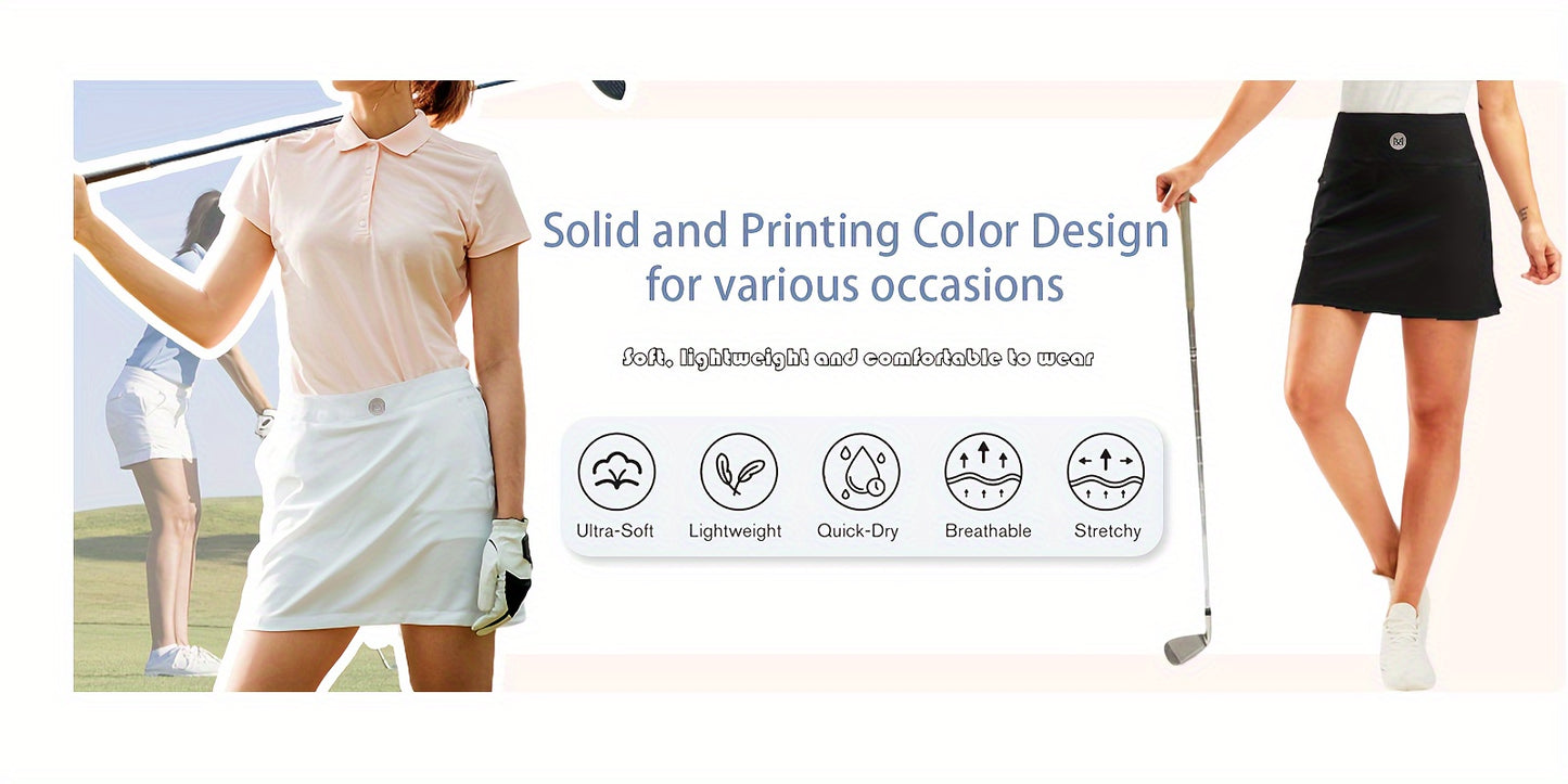Women's Golf Skirts Skort 4 Side Pockets High Waisted Stretchy Tennis Skirt with Short Athletic Casual