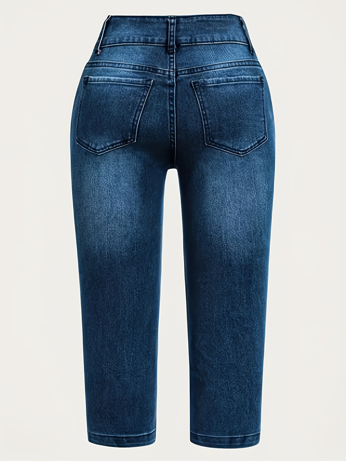 Women'S High-Waisted Stretch Denim Capri Jeans - Flattering Fit, Casual Style, Button Closure, Zipper Fly, All-Season Comfort, High Waisted Jeans, Comfortable Fashion, Nontransparent Material