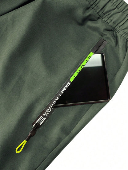 Women'S Spring/Autumn Zipper Pocket Cargo Pants, Fashionable Large Pocket Design, Drawstring Elastic Waist, Casual Outdoor/Daily Wear Slim Fit Trousers