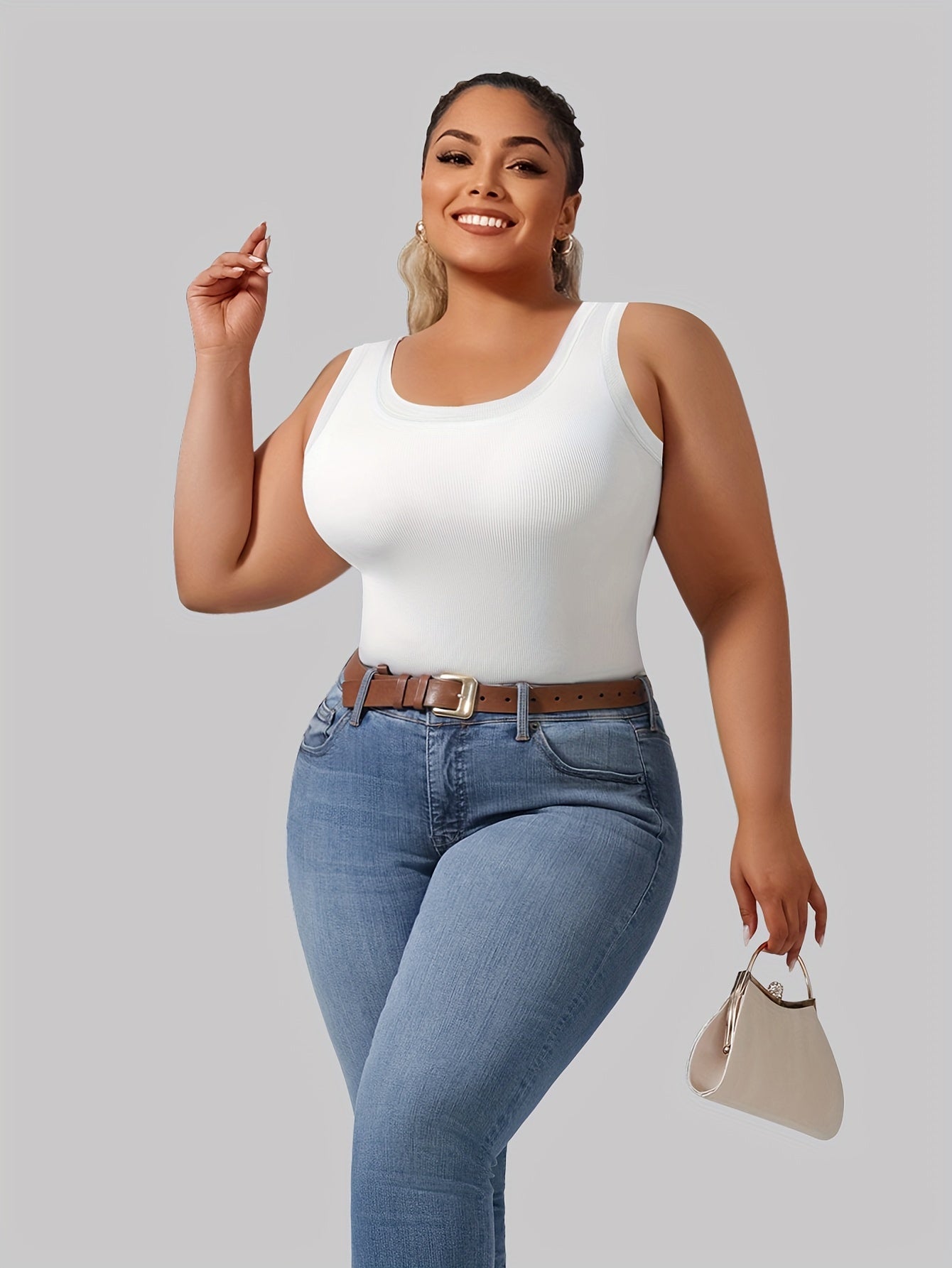 Plus Size - Directional Development Vest Big U Beauty Back 2-In-1 Comes with Coasters Pit Ribbed Base Vest to Wear Outside