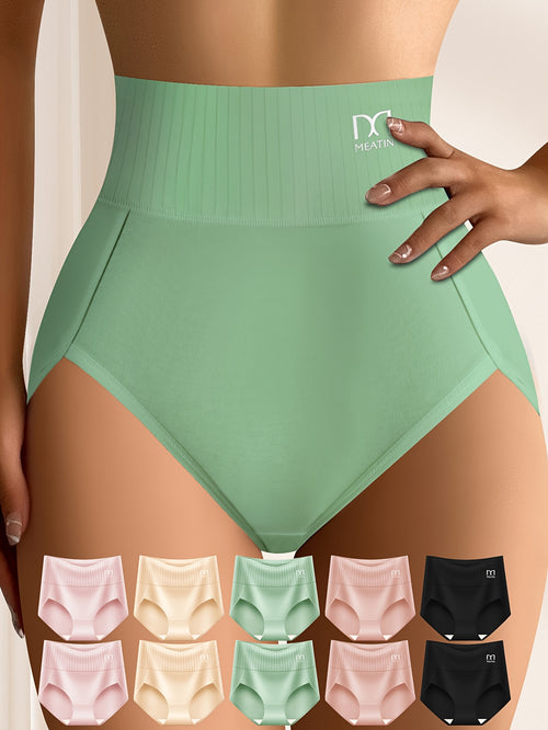 10pcs Colorful Women'S Stripes Breathable& Comfortable Fit Women'S High Waisted Panties Elastic Soft Hip Wrapping High Waisted Thigh Panties Back to Sports Panties& Women'S High Waisted Fashion Panties