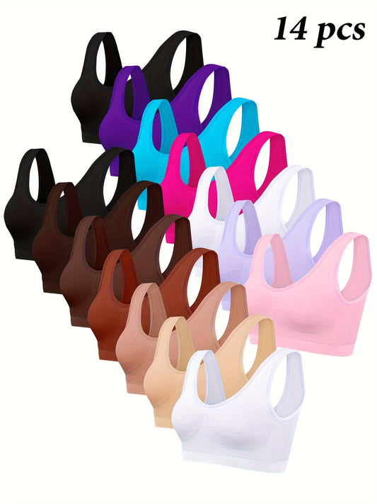 14pcs Women's Seamless Underwear, Seamless Running, Yoga Vest, Comfortable Single-layer Bra Without Chest Pads, Sports Bra for Women