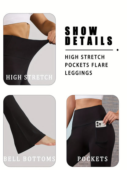 3 Pack Women's High Waisted Tummy Control Yoga Leggings - Super Soft Bootcut Flare Pants with Pockets, 4-Season Workout Capri/Capri-Length (Black/Grey/Navy) - All-Season Wear, Pencil-Slim Fit for Gym, Pilates & Everyday Use