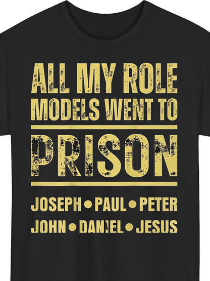 Unisex Black T-shirt| All My Idols Went to Jail Joseph Paul Peter John Daniel Printed Casual Streetwear Top, Suitable for Beach and Sports, Outdoor Wear, Casual Wear for All Seasons, Round Neck, Regular Fit, Short Sleeves, for Teenager