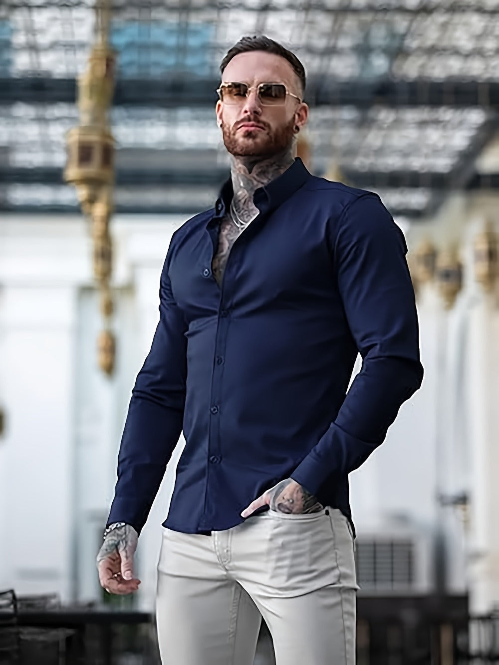 Men's Solid Slim Fit Long Sleeve Dress Shirt - Wrinkle Resistant