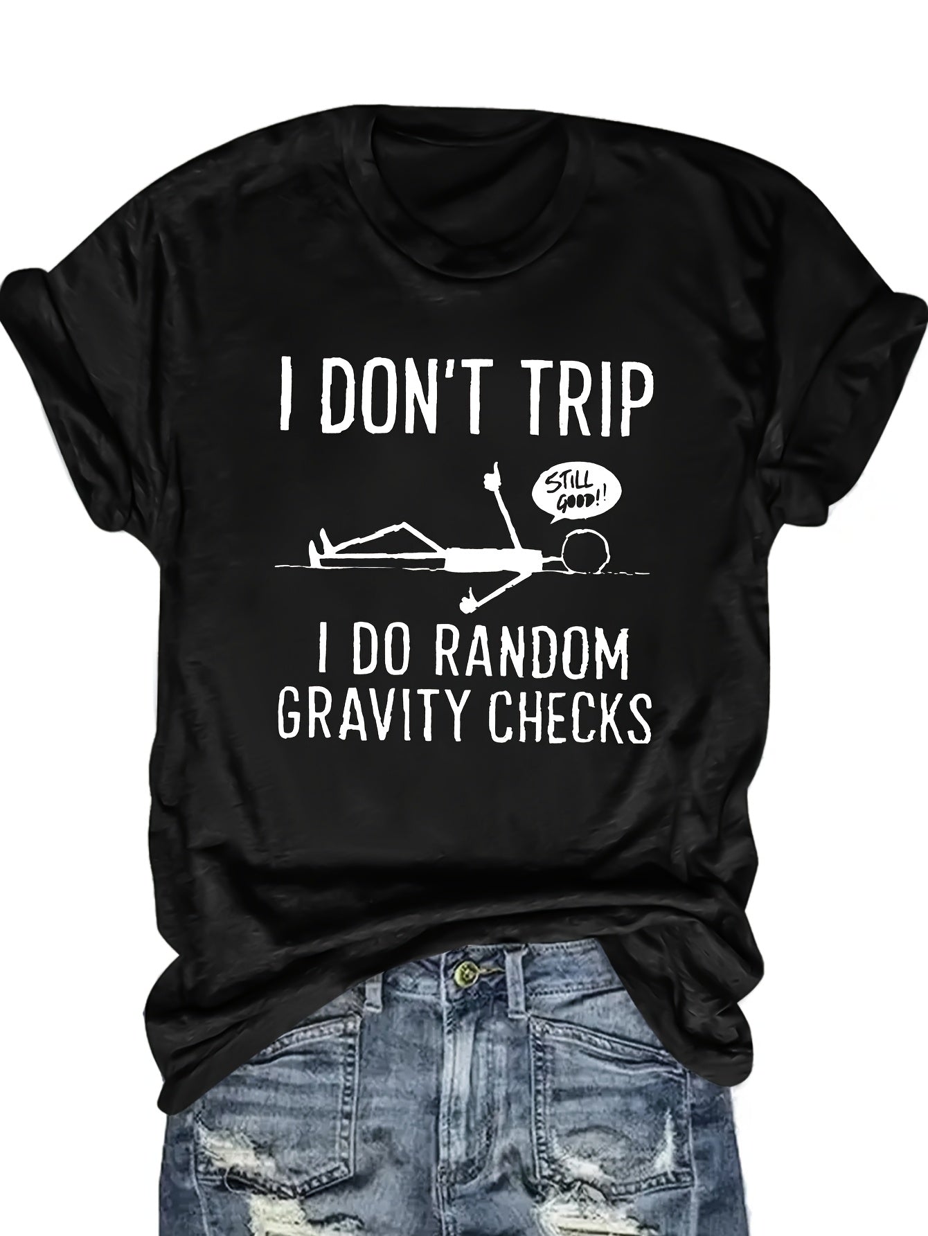 Funny 'Random Gravity Check' Graphic T-Shirt- Unique Humorous Design Suitable for Casual Wear, Perfect for Comedy Enthusiasts and Fashion Outfits, Blend T-Shirt