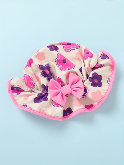Baby Girl Swimsuit One-Piece Long Sleeved Sunscreen Suit with Hat Set Zipper Swimsuit Cute Strawberry Flower Mermaid Flamingo Beach Outfit