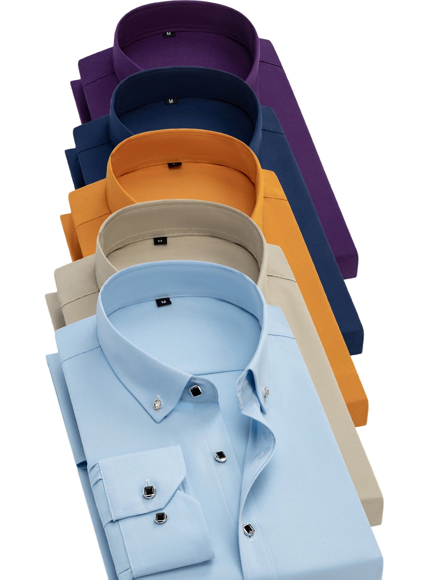 5pcs Men'S Long Sleeve Dress Shirts with Rhinestone Button Closure - Solid Color (, Red, Green) | Wrinkle-Resistant & Breathable Fabric, | All-Season Business Casual & Formal Wear | Machine Washable, Dress Shirts for Men