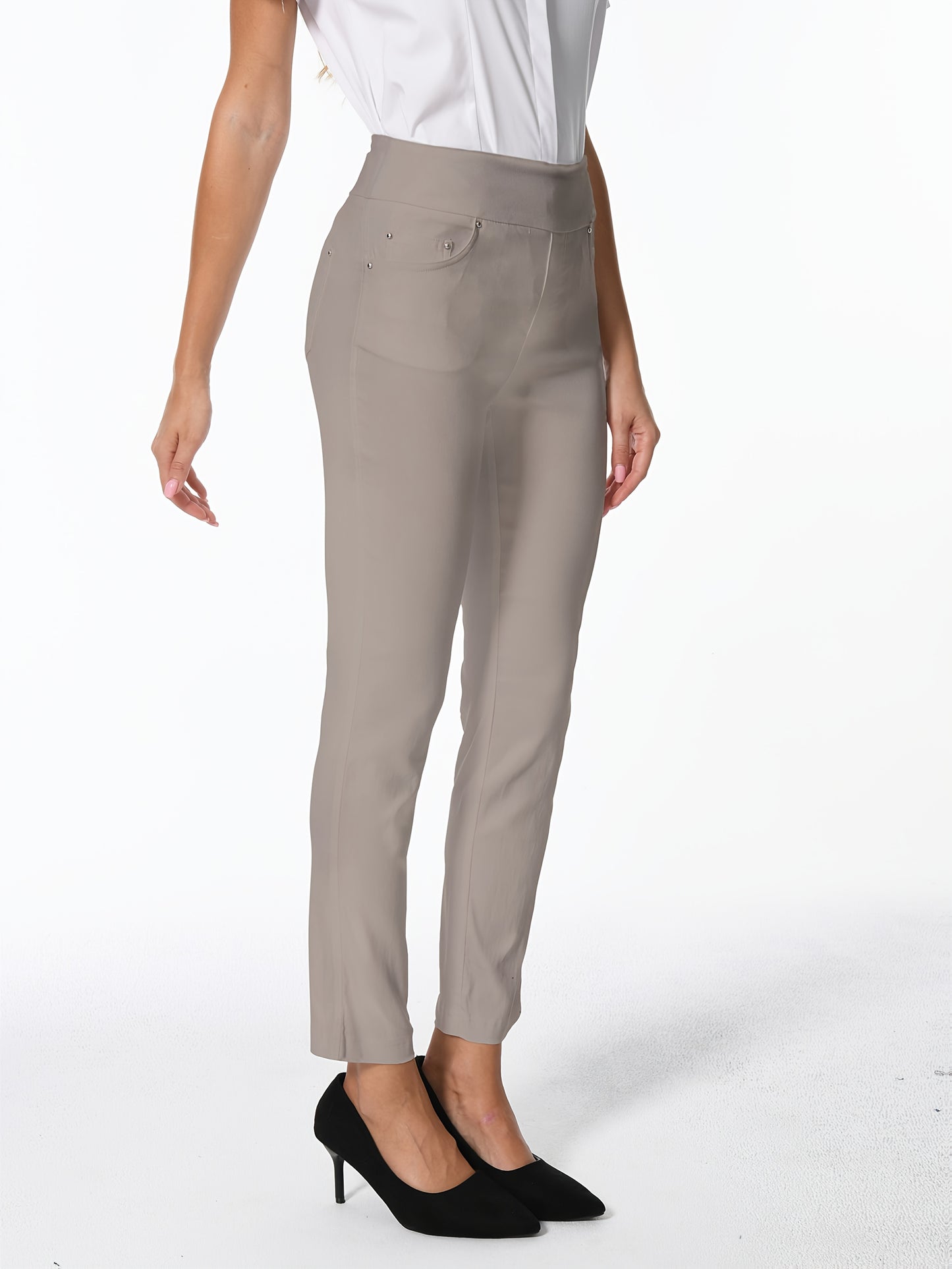 Women's High Waist Dress Pants Stretchy Straight Leg Slim Fit Work Slacks with 5 Pockets, Elegant Office & Casual Wear