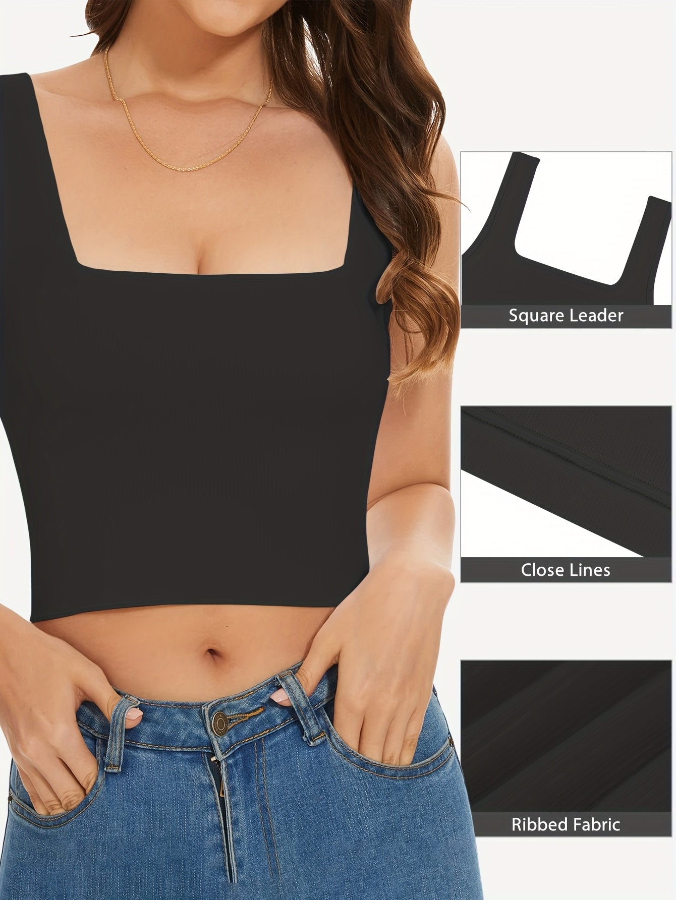 Set of Three Women'S Crop Tank Tops, Featuring a Seamless Ribbed Design, Sleeveless Square Neck, Perfect for Summer Workouts, And