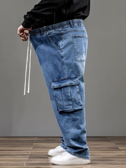 9XL Men'S Baggy Work Jeans Featuring an Elastic Waist, High Stretch, And Various Designs, Suitable for Plus Sizes And Oversized Fits