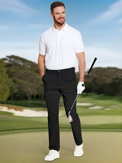 Men's Golf Pants - Lightweight Quick-Dry Stretch Formal & Casual Trousers, Straight Fit with Belt Loop, High Quality Breathable Fabric for Golf, Office, Evening Events - All-Season Mens Athletic Pants, Sports Leisurewear, Metallic Button Details, Work Tro