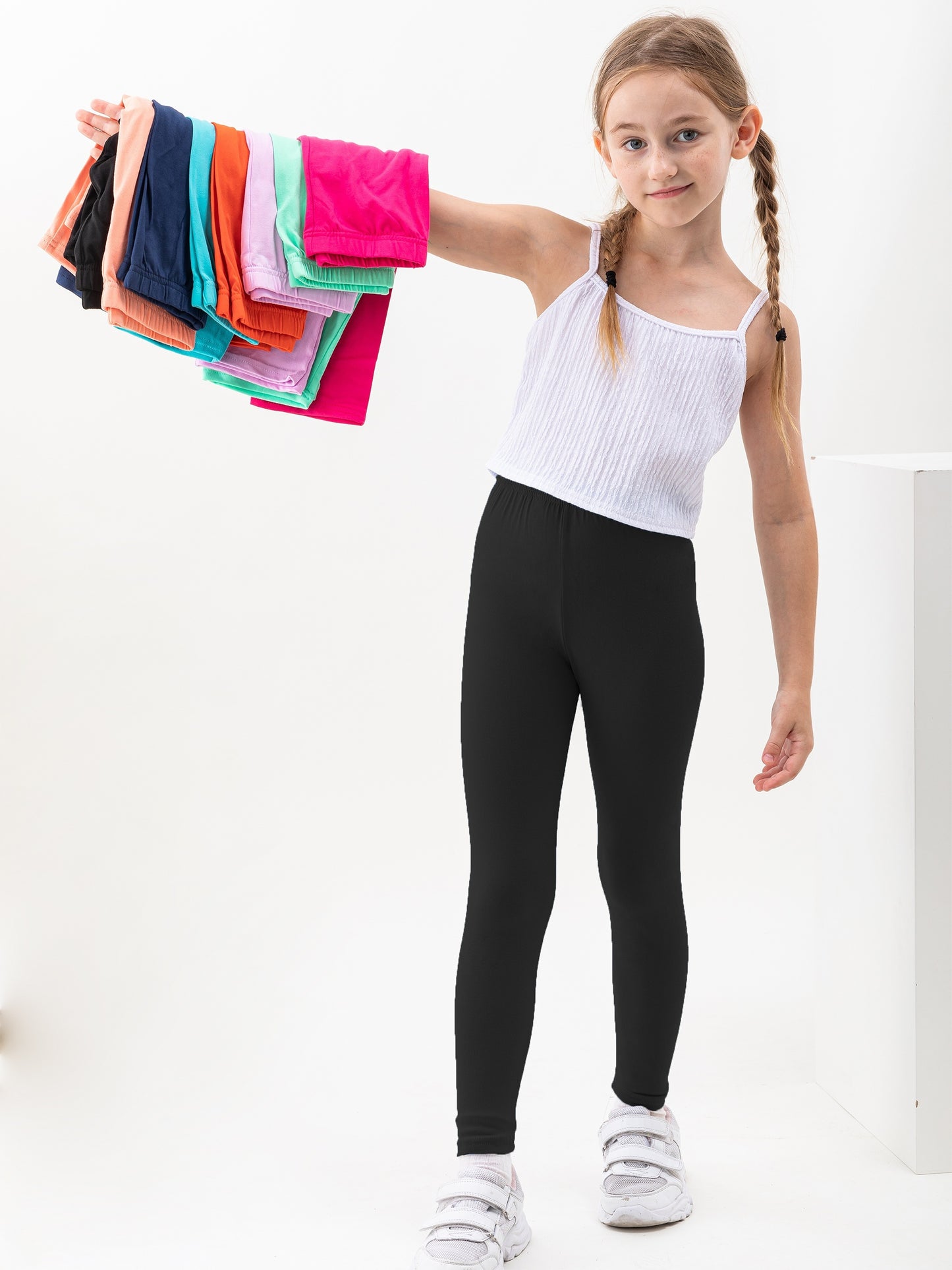 10pcs Random Girls' Cropped Leggings - High Stretch Polyester & Spandex Blend, Solid Color, Skinny Fit, Knit Fabric, All-Season Dance Pants, Non-High Quality, 92% Polyester 8% Spandex