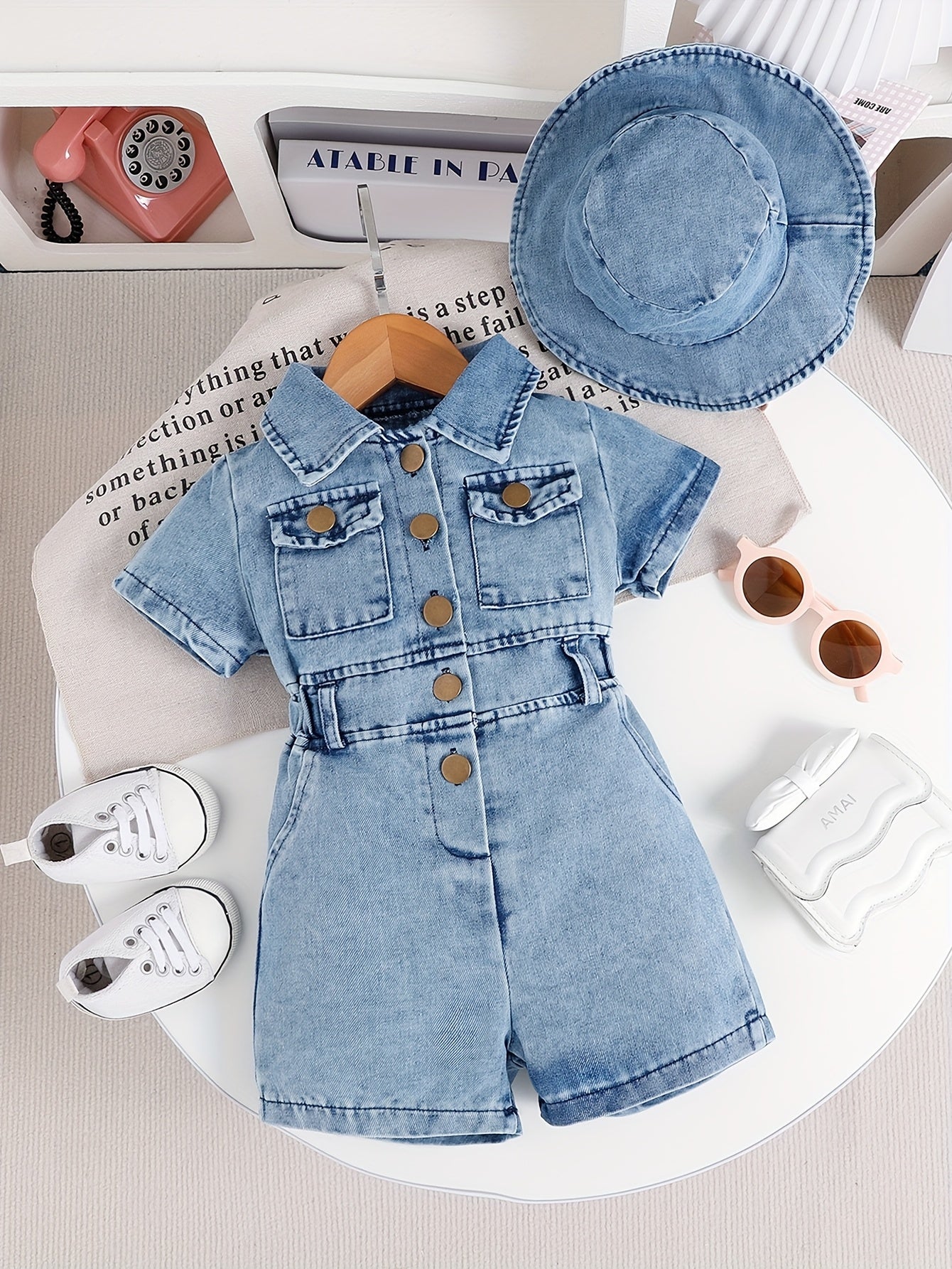 Baby Sky Blue Denim Utility Shorts - product view 9