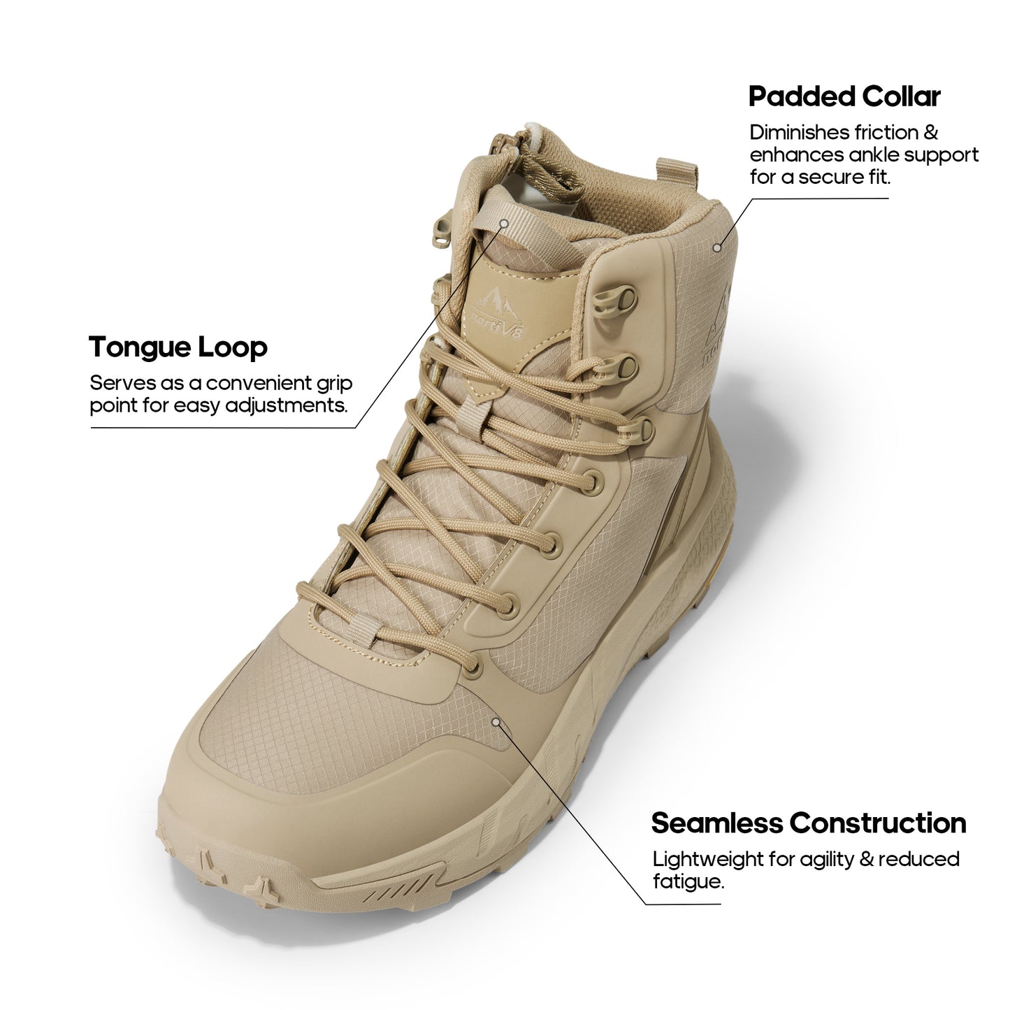 Men's Mid Tactical Boot Comfortable Waterproof Lightweight Boots with Zipper for Work All Day Non-Slip Outdoor Motorcycle Combat Boots