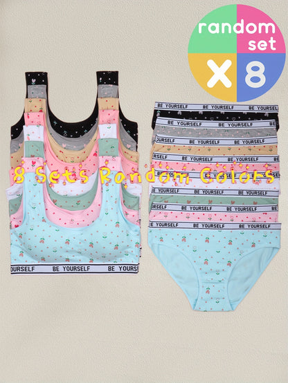 8 Set Bra Panties Set Comfy Breathable Underwear Set, Cute Heart Letter Print Training Set for 10-16, for Teenager, For Teenager