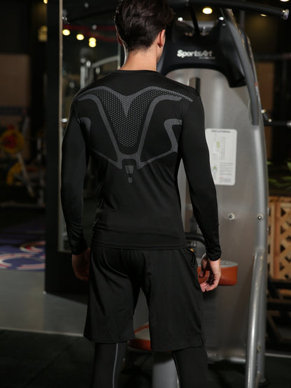 3pcs Men's Night Running Reflective Dry Tight Body Shaping Sports Suit Gym High Elastic Training Clothes Breathable Fitness Clothing, Night Running Gear, Reflective Workout Wear, Men's Sports Suit, Reflective Activewear, Sporty Aesthetic, Seamless Sportsw