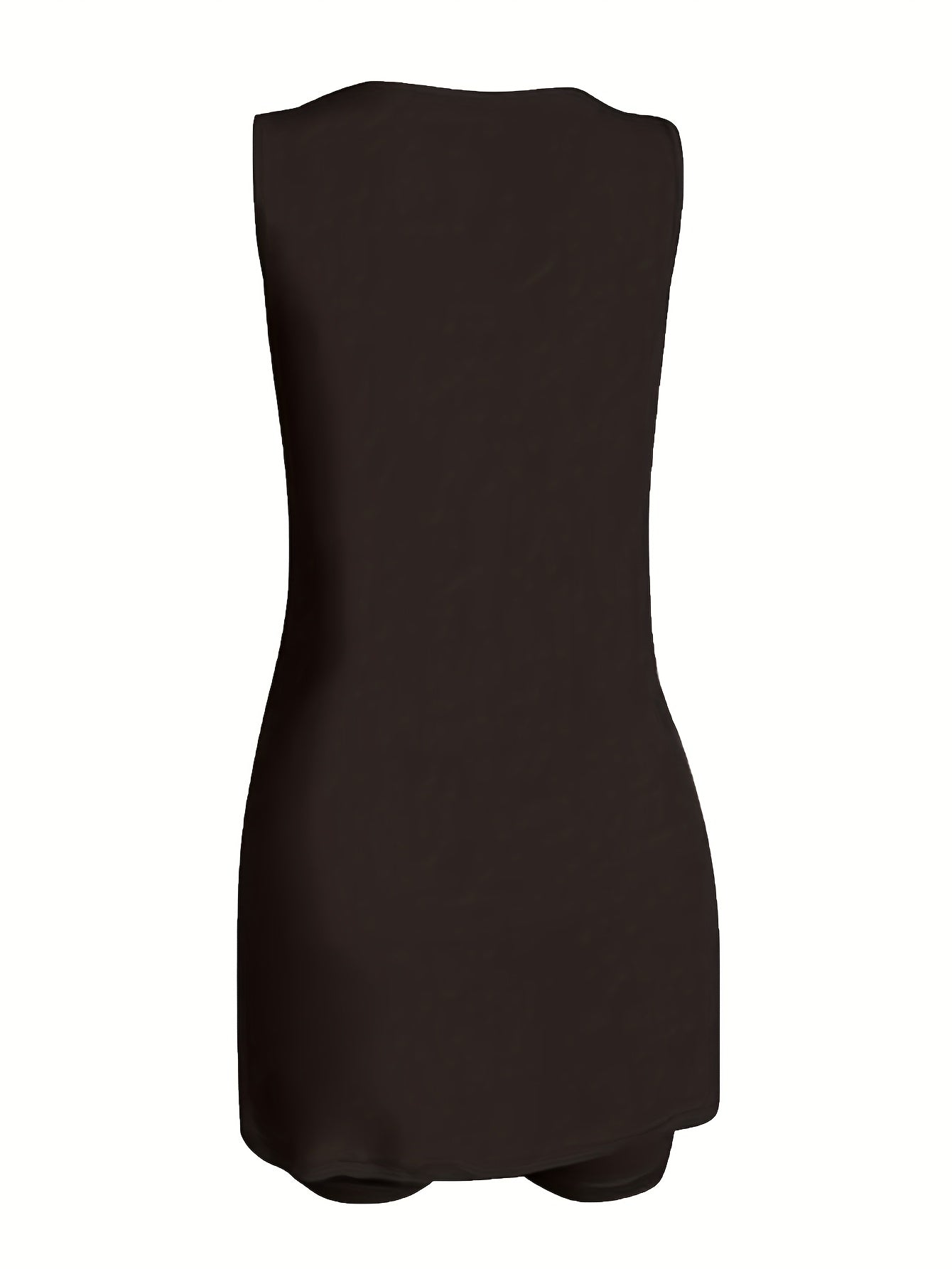 Black Polyester V-Neck Sleeveless Shorts - product view 16