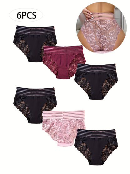 6pcs Sexy Lace Women's Panties Mid-rise Temptation Transparent Openwork Lingerie Women's Panties Briefs