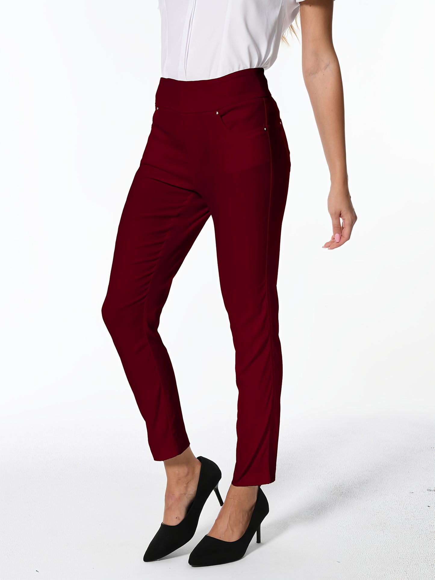 Women's High Waist Dress Pants Stretchy Straight Leg Slim Fit Work Slacks with 5 Pockets, Elegant Office & Casual Wear