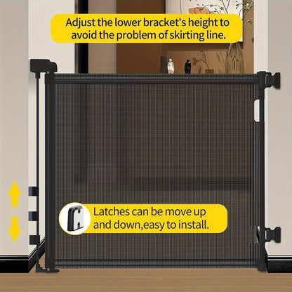 Retractable Mesh Safety Gate - 33/41 Inch Tall - Hardware-mounted expandable mesh design