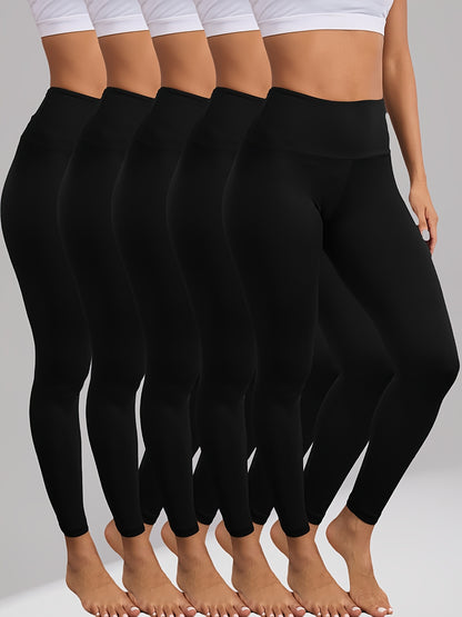 5 Pack Women'S High Waisted Tummy Control Leggings - Super Soft 4-Way Stretch Workout Yoga Running Pants, Full-Length Non-Sheer Gym Leggings with Full Coverage, All-Season Comfort in 5 Colors (Pink, Brown, Black, Navy, White) - Snug Fit for Gym, Yoga & Ca