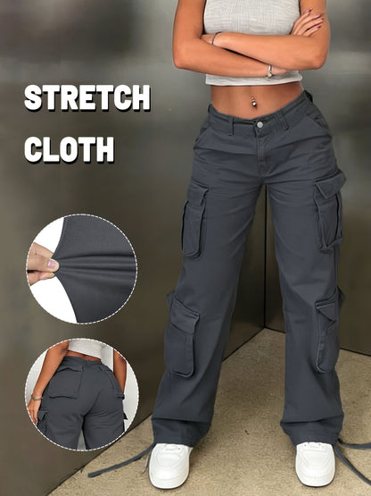 Y2K Style Retro Wash Water Era Feel Women's Work Pants, Basic Multi-functional Pockets Are Very Suitable for Street Travel.
