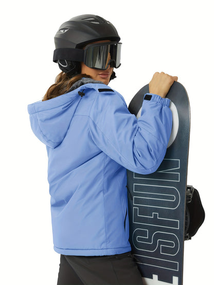 Winter Jacket for Women - Women's Ski Snowboard Jacket Thermal Fleece High Quality Insulated Snow Jacket Casual Work Jacket Outdoor Sports Coat Windbreaker Parka 4 Pockets Camping Snow Jacket Windproof Hood Warm Winter Hiking Fleece Lined Jacket