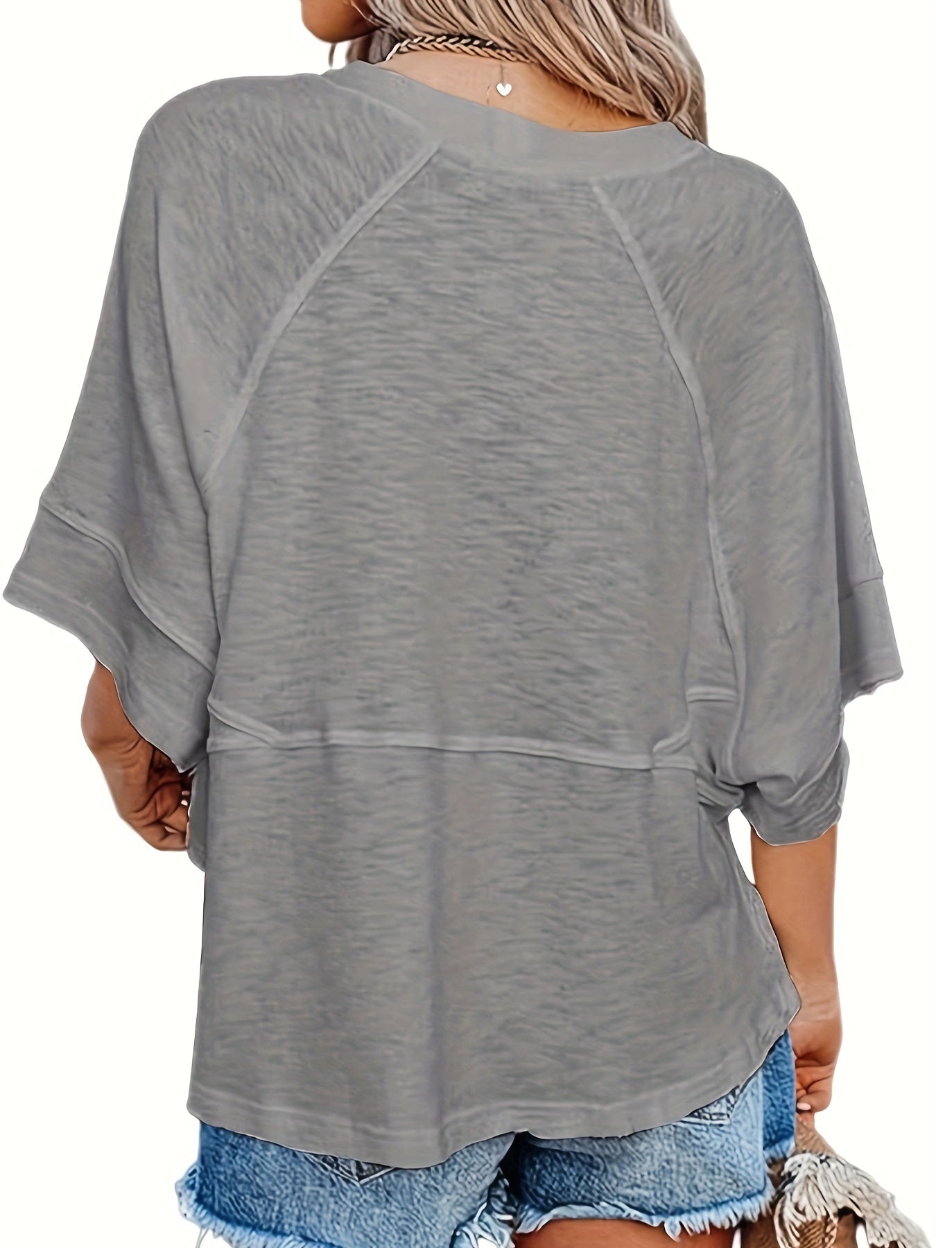 Women's Summer Casual Crewneck Batwing Half Sleeve T-Shirts Solid Color Loose Fit Cute Basic Flowy Tops Tees Blouses